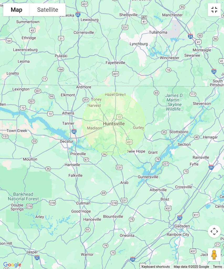 Huntsville Alabama 15 mile commuting range