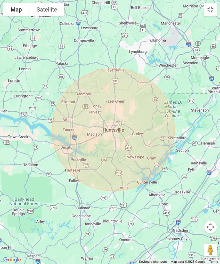 Huntsville Alabama 30 mile commuting range
