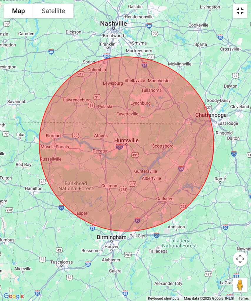 Huntsville Alabama 75 mile commuting range