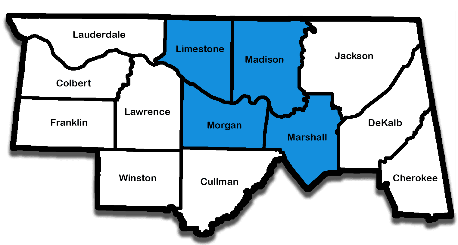 Northern Alabama County Areas Central Core Counties