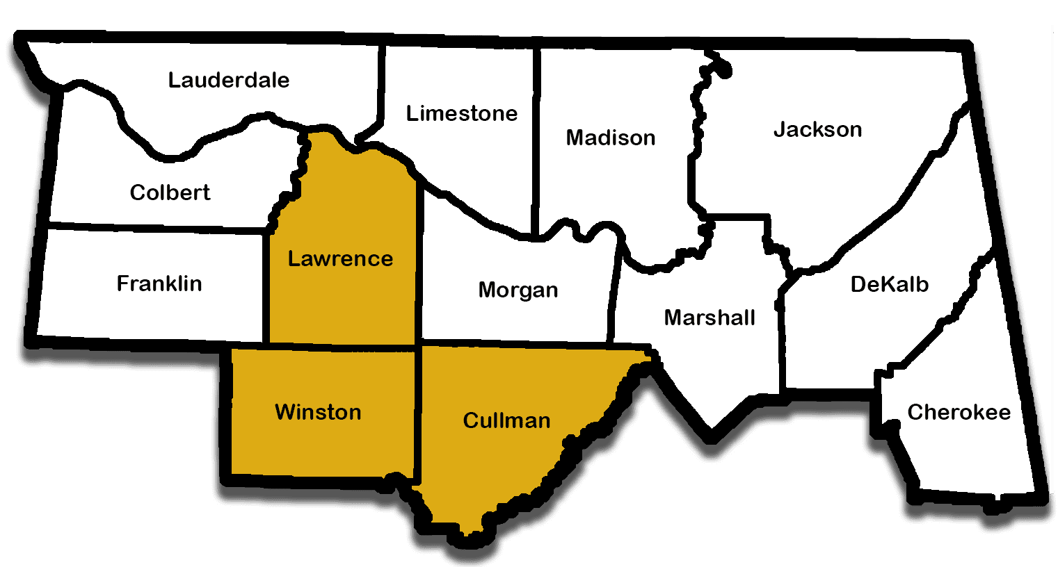 Northern Alabama County Areas North Central Counties