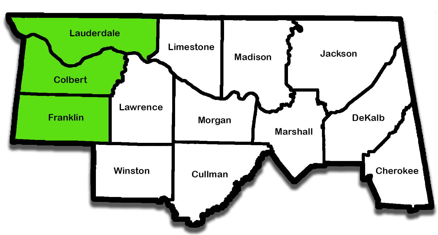 Northern Alabama County Areas Northwestern Counties